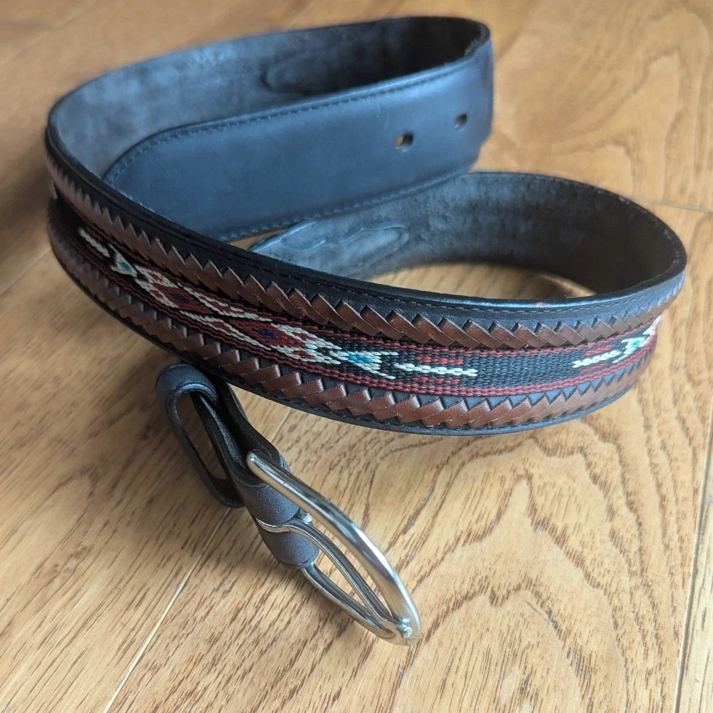 Tony Lama Belt Black Woven Southwestern Braided Leather Mens 36 Equestrian